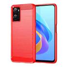 For OPPO A96 Brushed Texture Carbon Fiber TPU Phone Case(Red) - 1