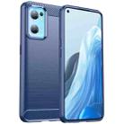 For OPPO Reno7 5G Brushed Texture Carbon Fiber TPU Phone Case(Blue) - 1