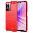 For OPPO A57 4G Brushed Texture Carbon Fiber TPU Phone Case(Red) - 1