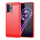 For Realme 9 Pro Brushed Texture Carbon Fiber TPU Phone Case(Red) - 1