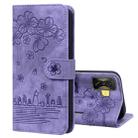 For Xiaomi Poco F4 GT Cartoon Sakura Cat Embossed Leather Phone Case(Purple) - 1