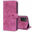 For Xiaomi Poco M3 / Redmi 9T Global Cartoon Sakura Cat Embossed Leather Phone Case(Rose Red) - 1
