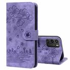 For Xiaomi Poco M3 / Redmi 9T Global Cartoon Sakura Cat Embossed Leather Phone Case(Purple) - 1