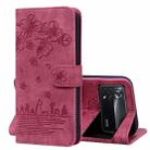 For Xiaomi Poco M4 Pro 4G Global Cartoon Sakura Cat Embossed Leather Phone Case(Wine Red) - 1