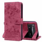 For Xiaomi Poco M4 Pro 5G Global Cartoon Sakura Cat Embossed Leather Phone Case(Wine Red) - 1