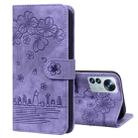 For Xiaomi 12 Pro / 12S Pro Cartoon Sakura Cat Embossed Leather Phone Case(Purple) - 1