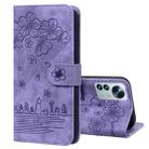 For Xiaomi 12 / 12S / 12X Cartoon Sakura Cat Embossed Leather Phone Case(Purple) - 1