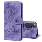 For Xiaomi Redmi Note 11 / Note 11S Global Cartoon Sakura Cat Embossed Leather Phone Case(Purple) - 1