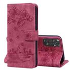 For Xiaomi Redmi Note 11 / Note 11S Global Cartoon Sakura Cat Embossed Leather Phone Case(Wine Red) - 1