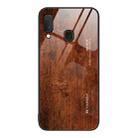 For Samsung Galaxy A20e Wood Grain Glass Protective Phone Case(Dark Brown) - 1