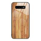 For Samsung Galaxy S10+ Wood Grain Glass Protective Phone Case(Yellow) - 1