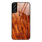 For Samsung Galaxy S22+ 5G Wood Grain Glass Protective Phone Case(Light Brown) - 1