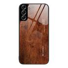 For Samsung Galaxy S22+ 5G Wood Grain Glass Protective Phone Case(Dark Brown) - 1