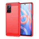 For Xiaomi Poco M4 Pro 5G Brushed Texture Carbon Fiber TPU Phone Case(Red) - 1