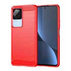 For Xiaomi Poco F4 Brushed Texture Carbon Fiber TPU Phone Case(Red) - 1