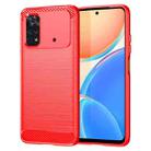 For Xiaomi Poco M4 Pro Brushed Texture Carbon Fiber TPU Phone Case(Red) - 1