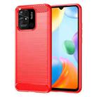 For Xiaomi Poco C40 Brushed Texture Carbon Fiber TPU Phone Case(Red) - 1