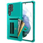 For Samsung Galaxy S22 Ultra 5G ZM06 Card Bag TPU + Leather Phone Case(Cyan) - 1