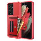 For Samsung Galaxy S21 Ultra 5G ZM06 Card Bag TPU + Leather Phone Case(Red) - 1