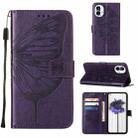 For Nothing Phone 1 Embossed Butterfly Leather Phone Case(Dark Purple) - 1