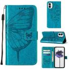 For Nothing Phone 1 Embossed Butterfly Leather Phone Case(Blue) - 1