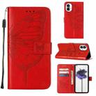 For Nothing Phone 1 Embossed Butterfly Leather Phone Case(Red) - 1