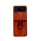 For Samsung Galaxy Z Flip4 Yellow Cow Texture PU Phone Case With Ring(Brown) - 1