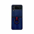 For Samsung Galaxy Z Flip4 Yellow Cow Texture PU Phone Case With Ring(Blue) - 1