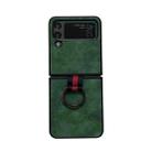 For Samsung Galaxy Z Flip4 Morocco Texture PU+TPU+PC Shockproof Phone Case With Ring(Green) - 1