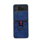 For Samsung Galaxy Z Flip4 Morocco Texture PU+TPU+PC Shockproof Phone Case With Ring(Blue) - 1