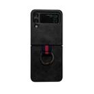For Samsung Galaxy Z Flip4 Weave Plaid PU Phone Case With Ring(Black) - 1