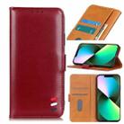 For iPhone 14 Pearl Texture Leather Case (Wine Red) - 1