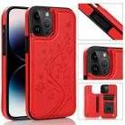 For iPhone 14 Pro Max Butterflies Flowers Double Buckle Case (Red) - 1