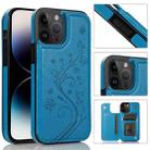 For iPhone 14 Pro Butterflies Flowers Double Buckle Case(Blue) - 1