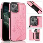 For iPhone 14 Butterflies Flowers Double Buckle Case (Pink) - 1