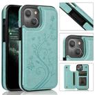 For iPhone 14 Butterflies Flowers Double Buckle Case (Green) - 1