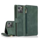 For iPhone 14 Pro Max Zipper Wallet Bag Leather Case (Dark Green) - 1