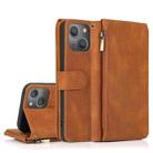 For iPhone 14 Pro Max Zipper Wallet Bag Leather Case (Brown) - 1