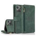 For iPhone 14 Pro Zipper Wallet Bag Leather Case(Dark Green) - 1