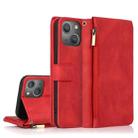 For iPhone 14 Pro Zipper Wallet Bag Leather Case(Red) - 1