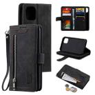 For iPhone 14 Pro Max 9 Card Slots Zipper Bag Leather Case (Black) - 1