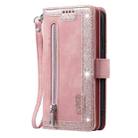 For iPhone 14 9 Card Slots Zipper Bag Leather Case (Pink) - 2