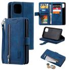 For iPhone 14 Plus 9 Card Slots Zipper Bag Leather Case (Blue) - 1