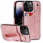 For iPhone 14 Pro Max Wrist Strap Holder Phone Case (Rose Gold) - 1