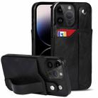 For iPhone 14 Pro Wrist Strap Holder Phone Case(Black) - 1