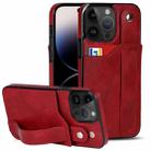 For iPhone 14 Pro Wrist Strap Holder Phone Case(Red) - 1