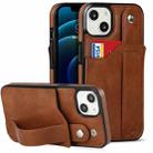 For iPhone 14 Wrist Strap Holder Phone Case (Brown) - 1