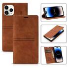 For iPhone 14 Pro Max Magnetic Leather Phone Case (Brown) - 1