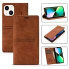 For iPhone 14 Magnetic Leather Phone Case (Brown) - 1