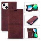 For iPhone 14 Magnetic Leather Phone Case (Wine Red) - 1